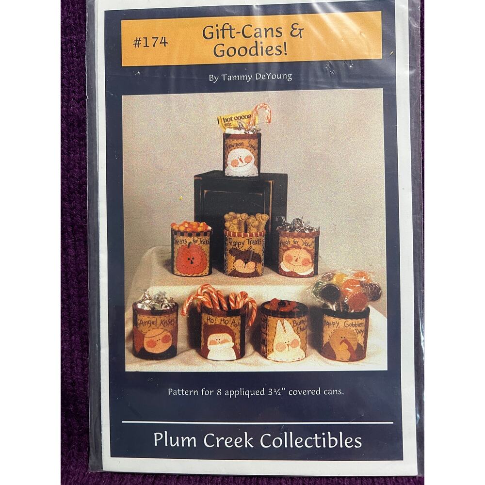 craft Pattern for 8 appliqued 3½" covered cans country christmas thanksgiving